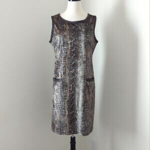 Rozae Nichols Womens Dress Large Snake Reptile Python Shift Leather Trim Classy